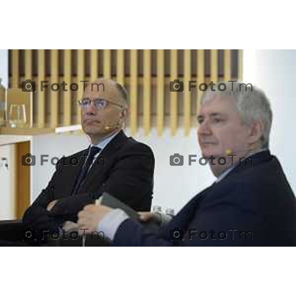 Bergamo presentazione del libro “Brembo - La velocità dei freni, storia di un’impresa dall’Italia al mondo” di Paolo Bricco con Enrico Letta e Francesco Giaazzi 29 maggio 2026 cronaca Bergamo Italia Foto Tiziano Manzoni Lapresse