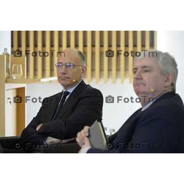 Bergamo presentazione del libro “Brembo - La velocità dei freni, storia di un’impresa dall’Italia al mondo” di Paolo Bricco con Enrico Letta e Francesco Giaazzi 29 maggio 2026 cronaca Bergamo Italia Foto Tiziano Manzoni Lapresse