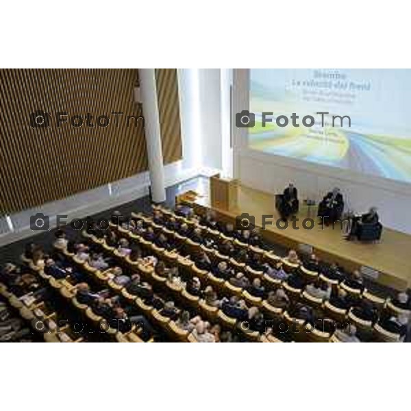 Bergamo presentazione del libro “Brembo - La velocità dei freni, storia di un’impresa dall’Italia al mondo” di Paolo Bricco con Enrico Letta e Francesco Giaazzi 29 maggio 2026 cronaca Bergamo Italia Foto Tiziano Manzoni Lapresse