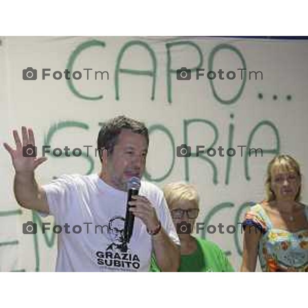 Festa Pomtida ( cisana Bergamasco ) Salvini Locatelli e Sardone cronaca Bergamo Italia Foto Tiziano Manzoni Lapresse