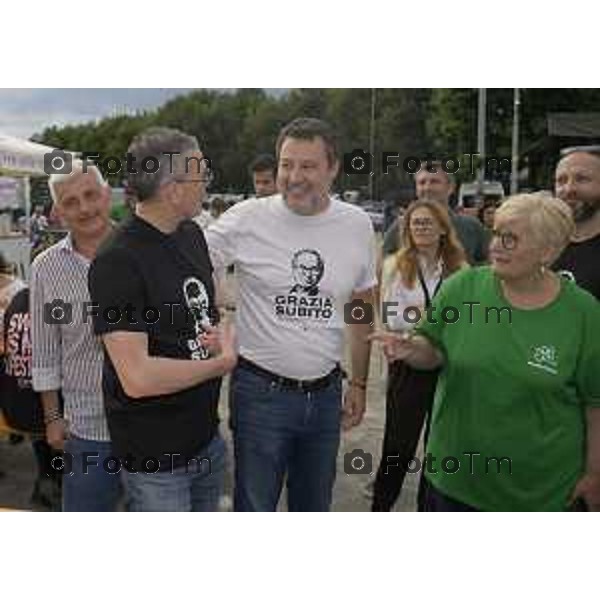 Festa Pomtida ( cisana Bergamasco ) Salvini Locatelli e Sardone cronaca Bergamo Italia Foto Tiziano Manzoni Lapresse