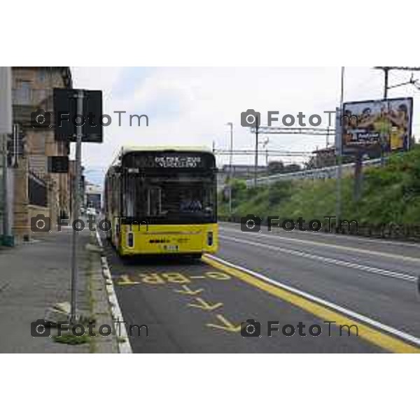 Bergamo viaggio inaugurale del nuovoEBRT elettrico dal capolinea dell\'e-BRT ( fronte alla Stazione Autolinee). a bordo del nuovo autobus tram su gomma. 28 luglio 2026 cronaca Bergamo Italia Foto Tiziano Manzoni Lapresse