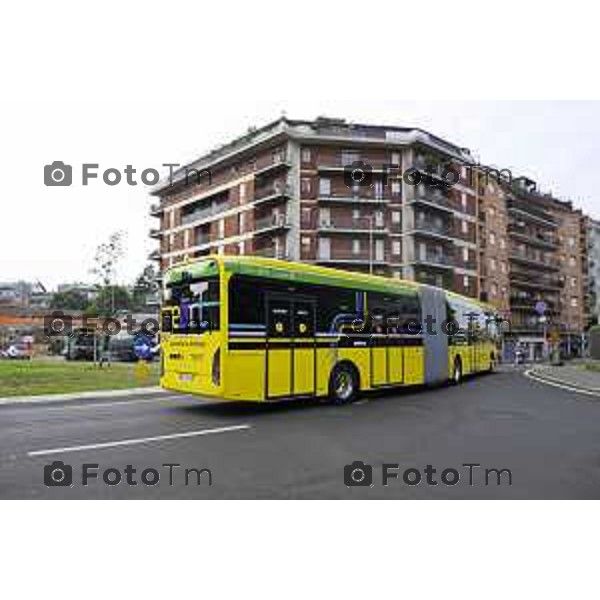 Bergamo viaggio inaugurale del nuovoEBRT elettrico dal capolinea dell\'e-BRT ( fronte alla Stazione Autolinee). a bordo del nuovo autobus tram su gomma. 28 luglio 2026 cronaca Bergamo Italia Foto Tiziano Manzoni Lapresse