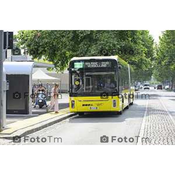 Bergamo viaggio inaugurale del nuovoEBRT elettrico dal capolinea dell\'e-BRT ( fronte alla Stazione Autolinee). a bordo del nuovo autobus tram su gomma. 28 luglio 2026 cronaca Bergamo Italia Foto Tiziano Manzoni Lapresse