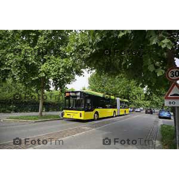 Bergamo viaggio inaugurale del nuovoEBRT elettrico dal capolinea dell\'e-BRT ( fronte alla Stazione Autolinee). a bordo del nuovo autobus tram su gomma. 28 luglio 2026 cronaca Bergamo Italia Foto Tiziano Manzoni Lapresse