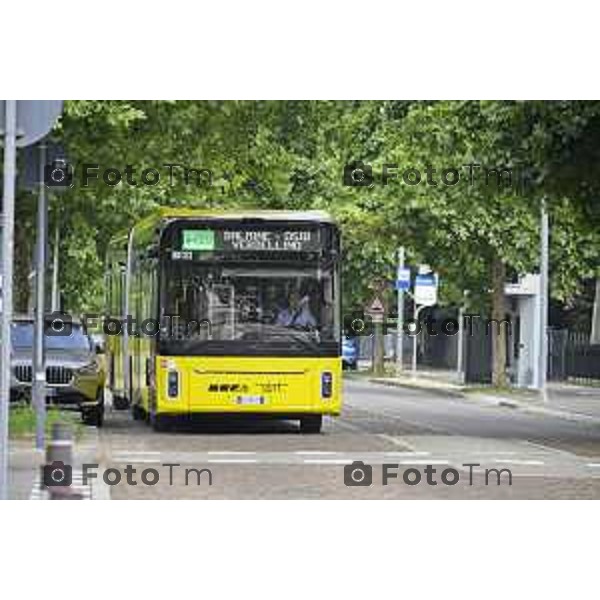 Bergamo viaggio inaugurale del nuovoEBRT elettrico dal capolinea dell\'e-BRT ( fronte alla Stazione Autolinee). a bordo del nuovo autobus tram su gomma. 28 luglio 2026 cronaca Bergamo Italia Foto Tiziano Manzoni Lapresse