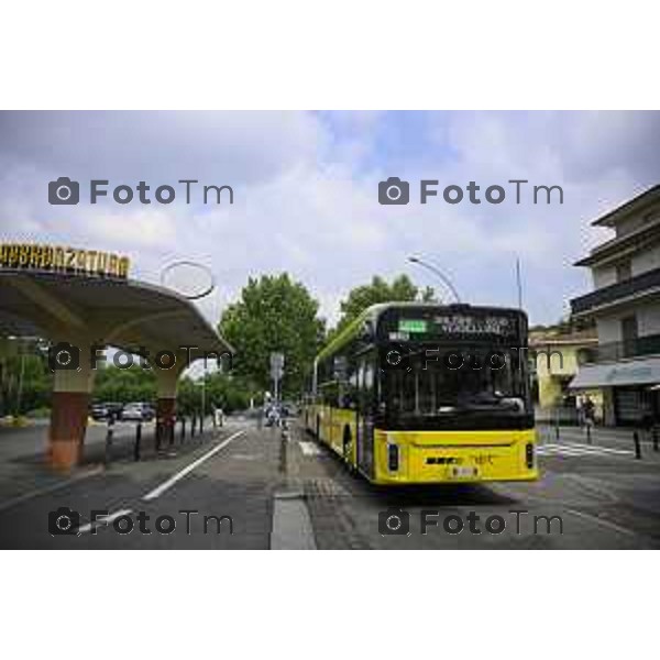 Bergamo viaggio inaugurale del nuovoEBRT elettrico dal capolinea dell\'e-BRT ( fronte alla Stazione Autolinee). a bordo del nuovo autobus tram su gomma. 28 luglio 2026 cronaca Bergamo Italia Foto Tiziano Manzoni Lapresse