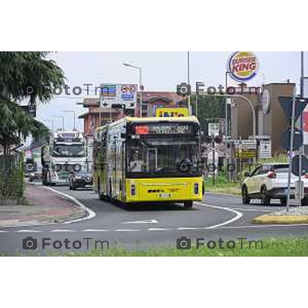Bergamo viaggio inaugurale del nuovoEBRT elettrico dal capolinea dell\'e-BRT ( fronte alla Stazione Autolinee). a bordo del nuovo autobus tram su gomma. 28 luglio 2026 cronaca Bergamo Italia Foto Tiziano Manzoni Lapresse