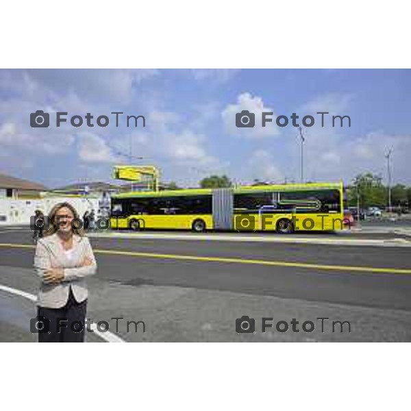 Bergamo viaggio inaugurale del nuovoEBRT elettrico dal capolinea dell\'e-BRT ( fronte alla Stazione Autolinee). a bordo del nuovo autobus tram su gomma. 28 luglio 2026 cronaca Bergamo Italia Foto Tiziano Manzoni Lapresse