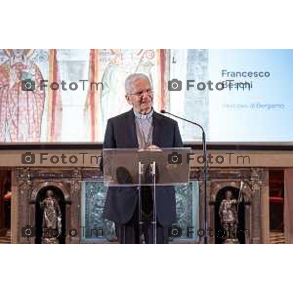 Bergamo presentazione fine restauri Aula Picta del Museo diocesano Bernareggi, restituita alla città dopo il restauro degli affreschi medievali nella Foto Vescovo Beschi 17 settembre 2026 cronaca Bergamo Italia Foto Tiziano Manzoni Lapresse