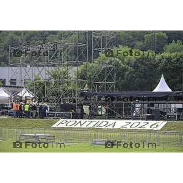 Bergamo Preparazione palco raduno leghisti Pontida 2026 18 Settembre 2026 cronaca Bergamo Italia Foto Tiziano Manzoni Lapresse