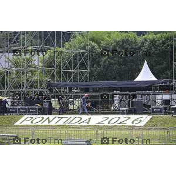 Bergamo Preparazione palco raduno leghisti Pontida 2026 18 Settembre 2026 cronaca Bergamo Italia Foto Tiziano Manzoni Lapresse