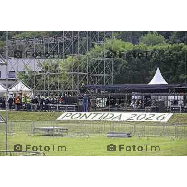 Bergamo Preparazione palco raduno leghisti Pontida 2026 18 Settembre 2026 cronaca Bergamo Italia Foto Tiziano Manzoni Lapresse