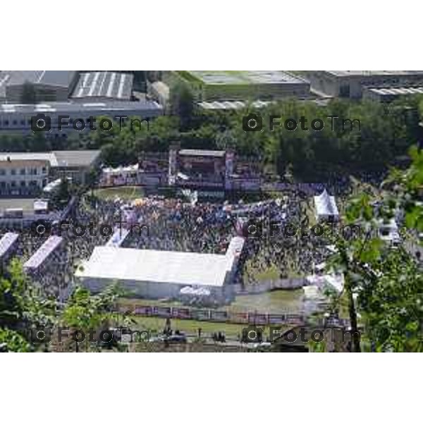 Bergamo Prato di Pontida raduno Leghista vista dall\'alto paratone vuoto 20 settembre 2026 Bg Italia Foto Tiziano Manzoni Lapresse
