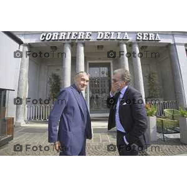 Bergamo Allenatore Atalanta Maurizio Sarri e Cristiano Giuntoli intervistati in redazione del Corriere della Sera Bg 06 Ottobre 2026 cronaca Bergamo Italia Foto Tiziano Manzoni Lapresse