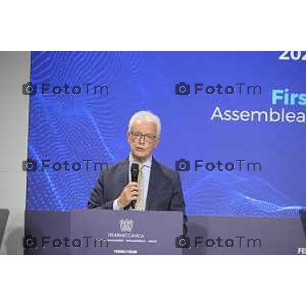 Bergamo ministro Assemblea Generale 2026 di Federmeccanica Kilometro Rosso Marina Calderone, Ministro del Lavoro Bergamo 2026 cronaca Italia Goffarelli Presidente Provincia bg Foto Tiziano Manzoni Lapresse
